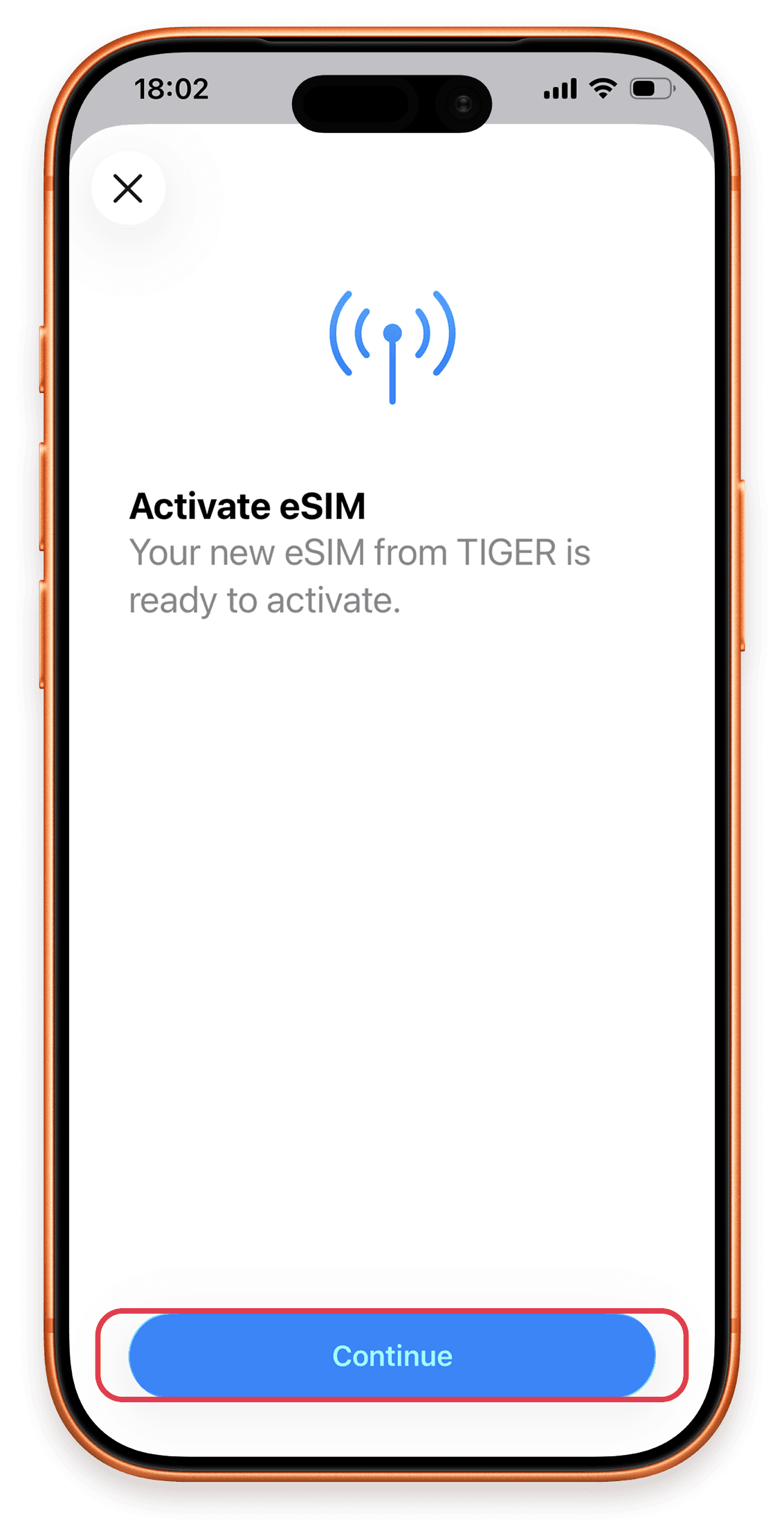 Install & Activate Steps 6: Confirm the detected eSIM and tap Continue.