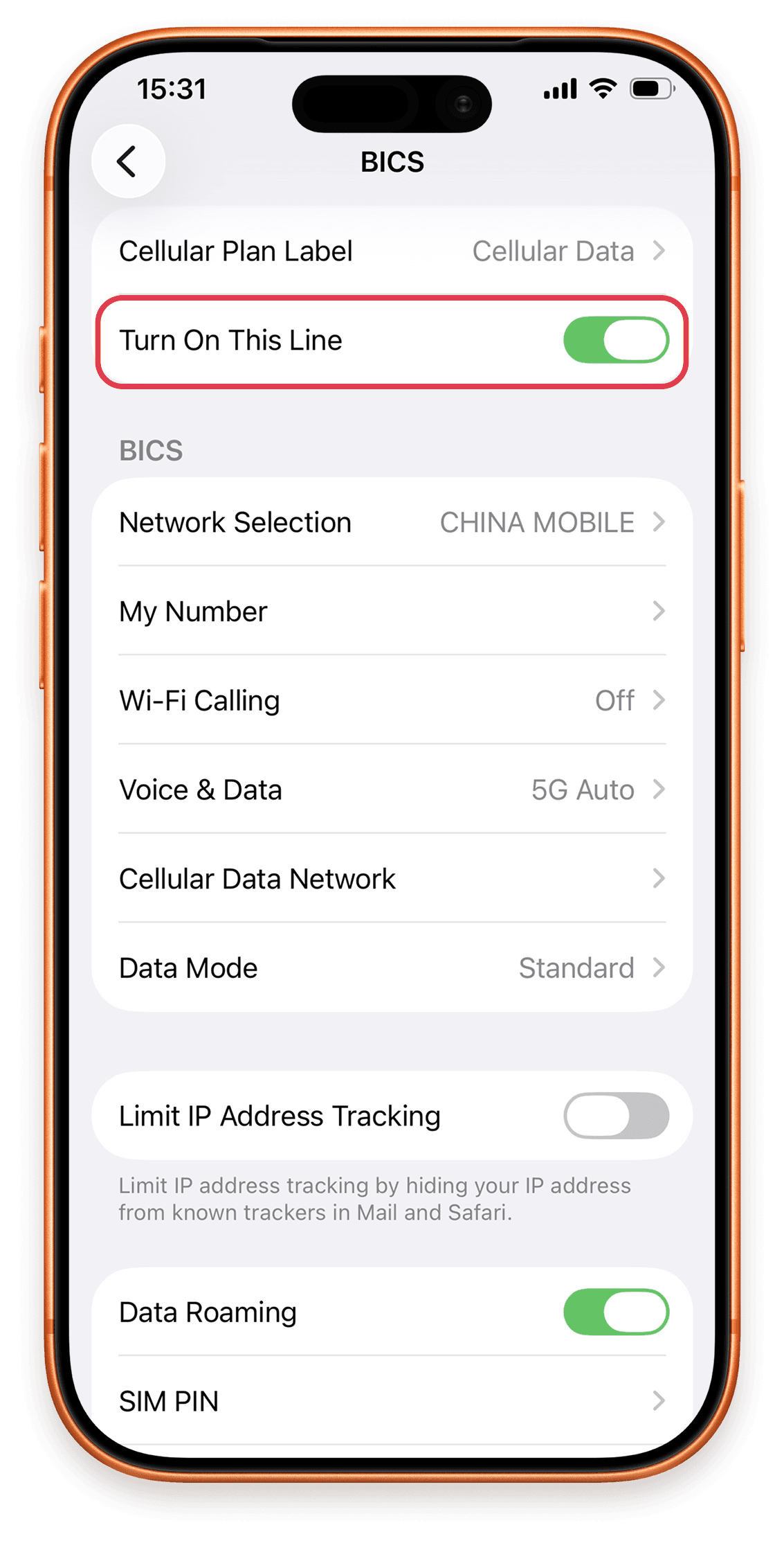 Install & Activate Steps 8: Turn on the line and enable Data Roaming when travelling.
